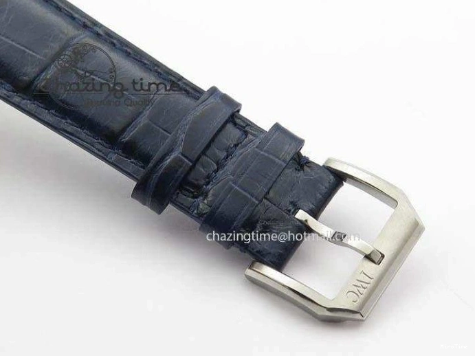 MIROTIME 0113 Portuguese IW5444 SS White Dial Blue Numbers On Blue Leather Strap A Modern 7258